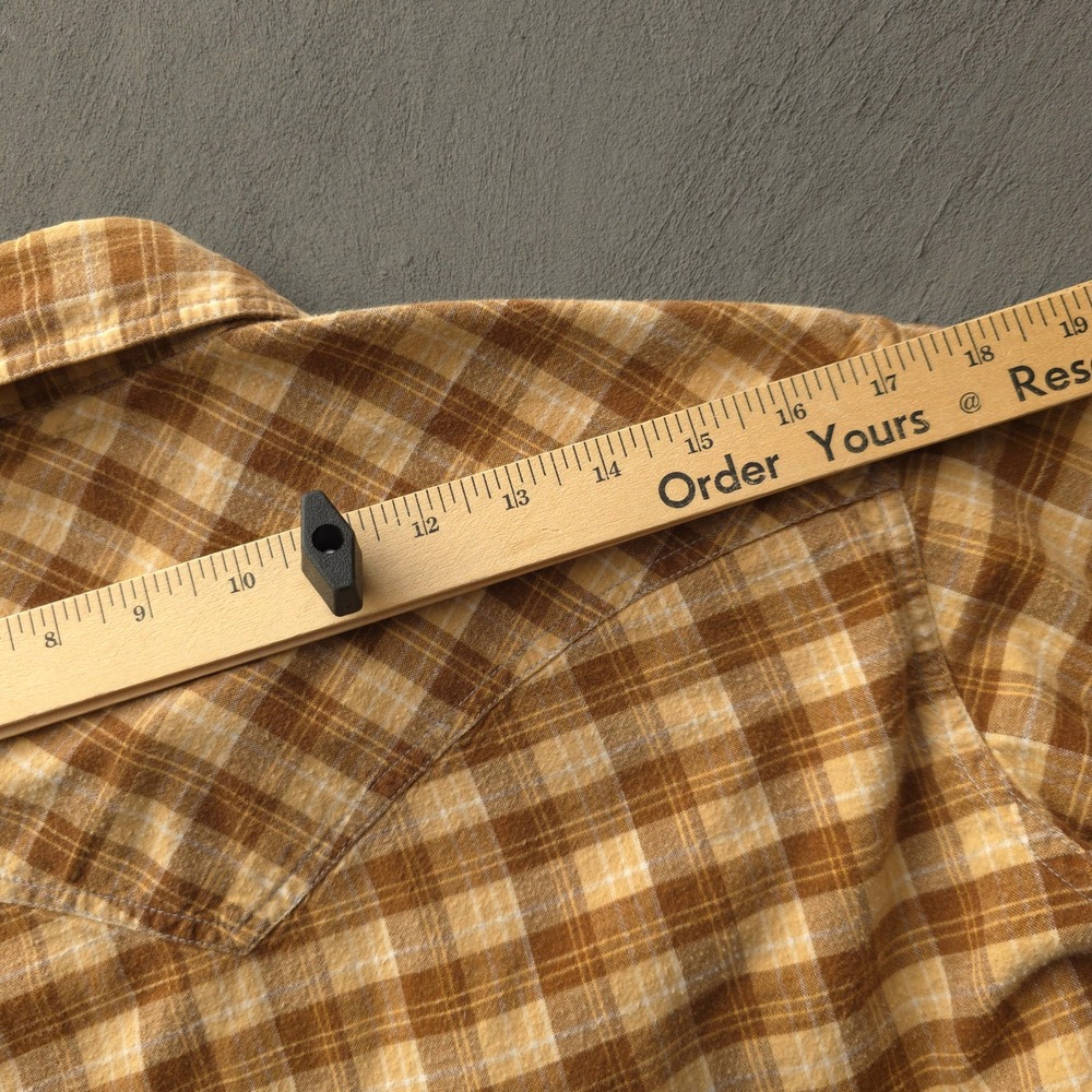 Vintage 70s Golden Horse Brown Plaid Western Pearl Snap Shirt Large - Picture 9 of 10